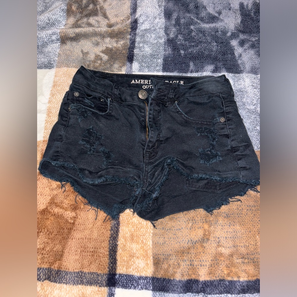 American eagle black hi-rise festival stretch jean shorts.